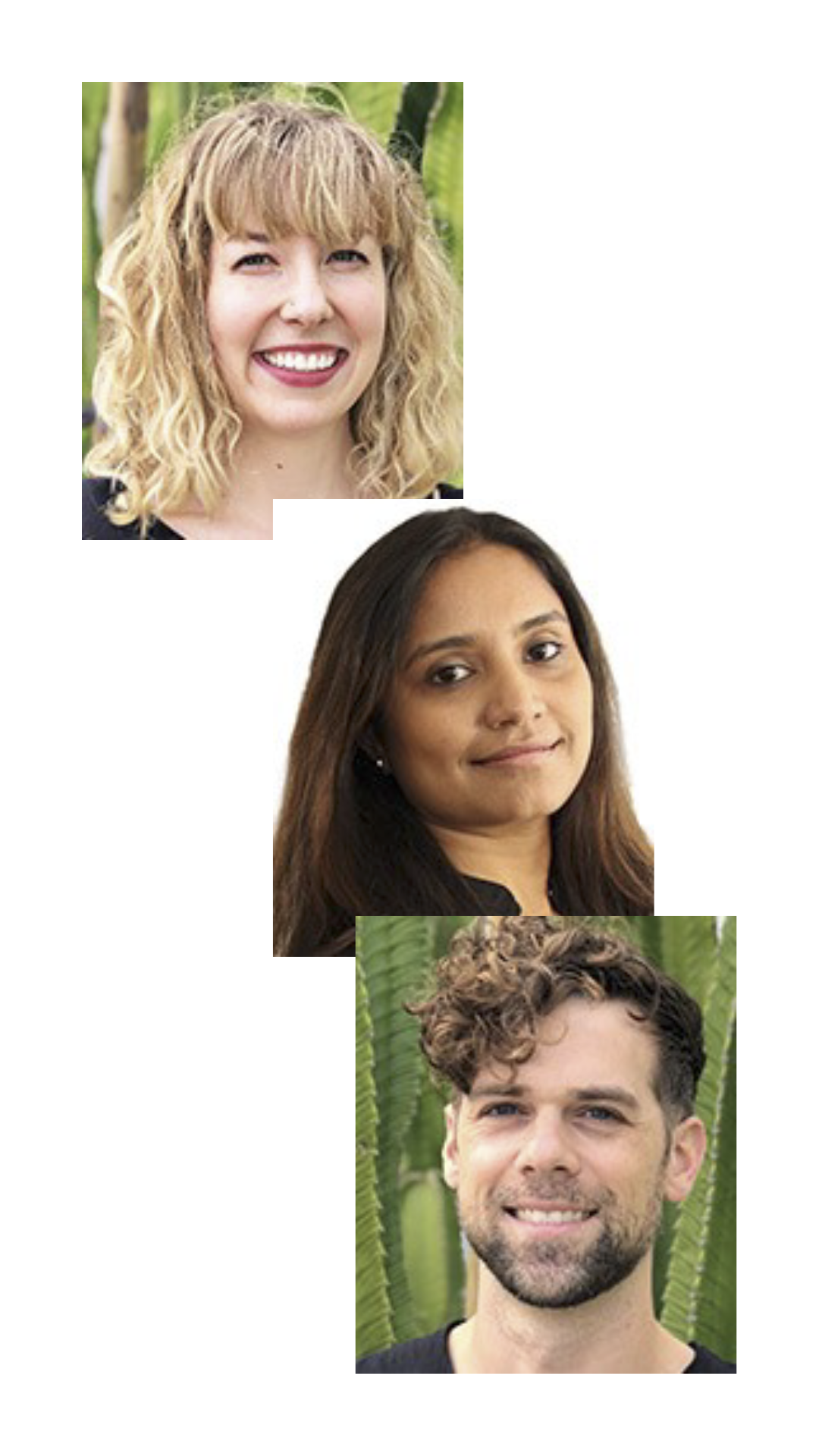 three headshots of young people arranged vertically